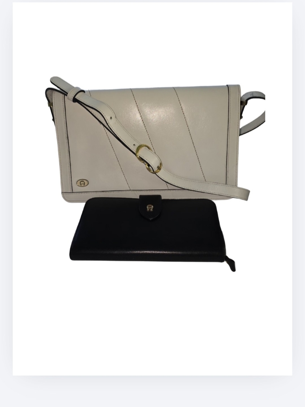 Vintage Etienne Aigner Purse And Wallet Lot White + Black Leather Shoulder Bag